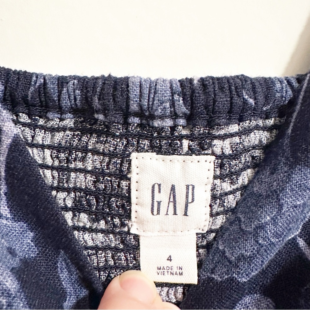 GAP Linen Navy Floral Feminine Flirty Blue Midi Summer Dress - Picture 4 of 10